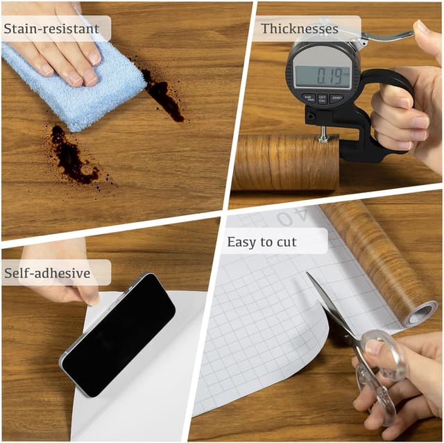 Detalle 2 de Fantasnight sticky back plastic vinyl film in brown oak effect (30 × 200cm) for peel-and-stick furniture and walls