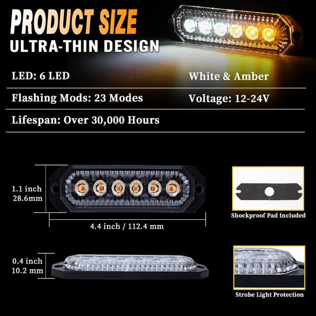 Detalle 1 de Amber & white strobe lights 6 LEDs