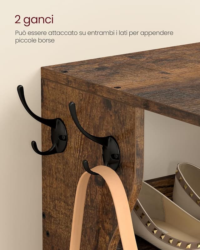 Detalle 2 de VASAGLE LBS200KD01 scarpiera stretta a 7 livelli con ganci laterali, per corridoio e ingresso