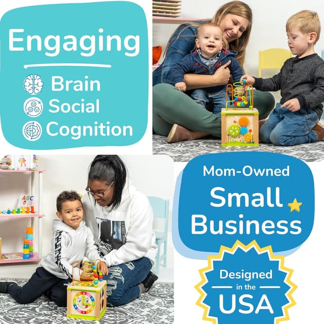 Detalle de Toyventive Wooden Kids Baby Activity Cube for Girls Gift Set (Bead Maze, 12–18 Months)