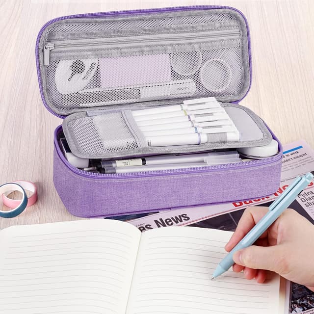 Detalle de WEMATE Federmäppchen mit 5 Fächern (ca. 9 × 4,3 × 2,4 in) – großer Pencil-Case mit Reißverschluss