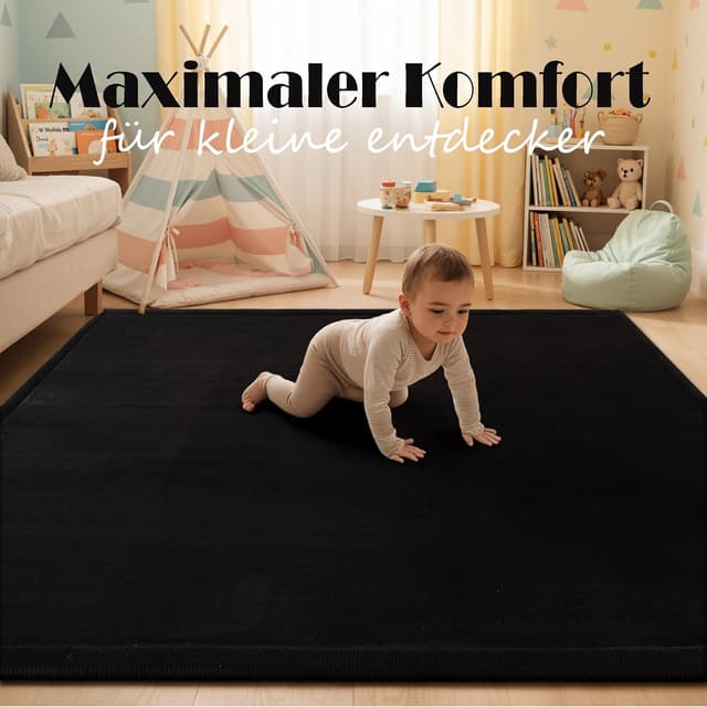 Detalle 2 de Paco Home Kinderzimmer-Teppich 120x160 cm, rutschfest, schwarz – Krabbeldecke & Spielteppich