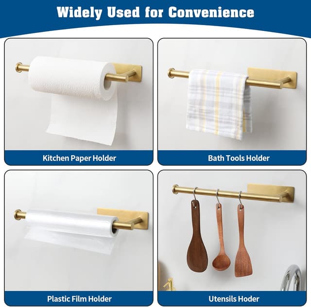 Detalle de theaoo SUS304 Stainless Steel Paper Towel Holder (Matte Black) — Adhesive Under-Cabinet or Wall Mounted Rack