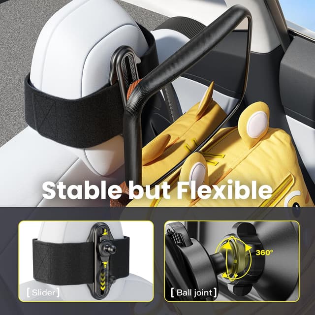 Detalle de Shatterproof Fixed Headrest Car Mirror for Baby Rear Facing – 360° Wide-View Velcro Strap