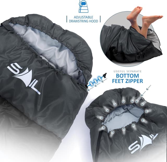 Detalle de SAIL XL Extra Wide Big & Tall Sleeping Bag (3–4 Season, Waterproof) – Lightweight 1.6kg–2.7kg