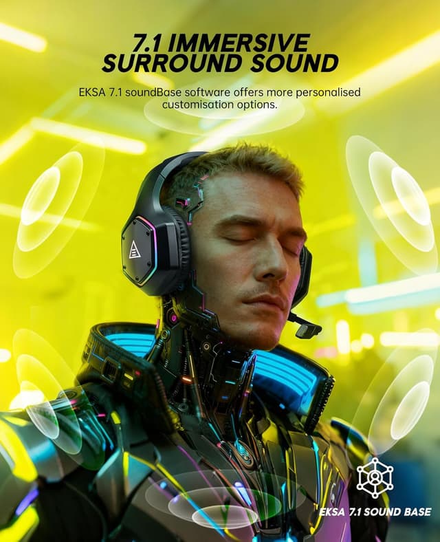 Detalle de EKSA E1000BT : casque gaming sans fil 3-en-1 Bluetooth/2,4 GHz + audio 3,5 mm (PS5, PC, PS4)