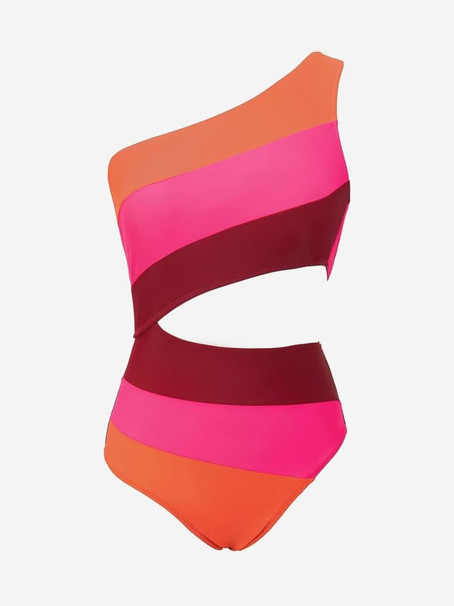 Detalle de Costume da bagno intero donna CUPSHE a monospalla con ritagli a blocchi di colore
