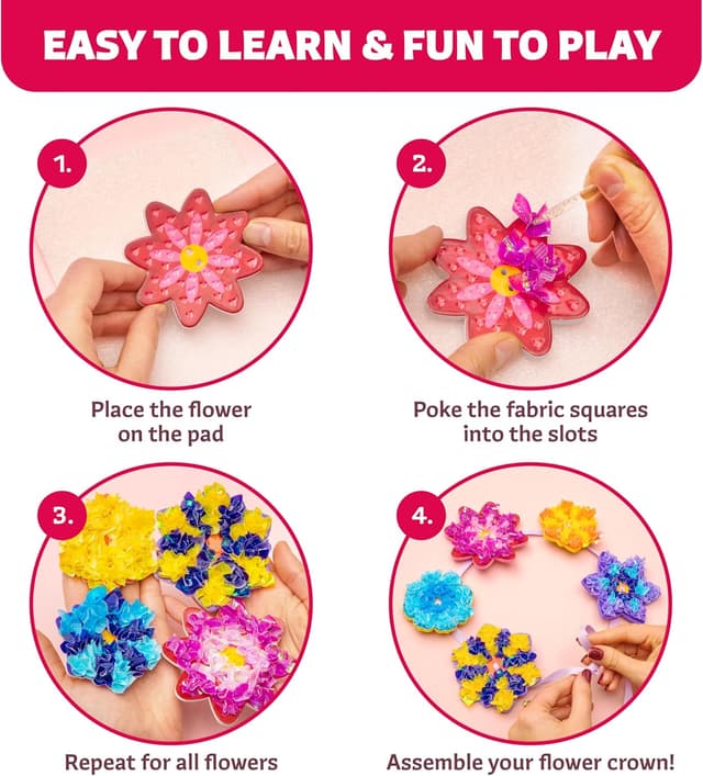 Detalle de Poke-In Craft Flower Crowns Kit for Kids (Ages 4–9) – Mess-Free Poke Art Set with Foam Flowers & Fabric Squares