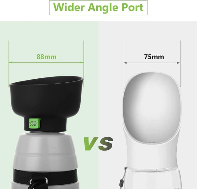 Detalle 2 de pecute Trinkflasche für Hunde für unterwegs – mit faltbarer Wasserschale, Silikon, tragbar (L 650 ml)