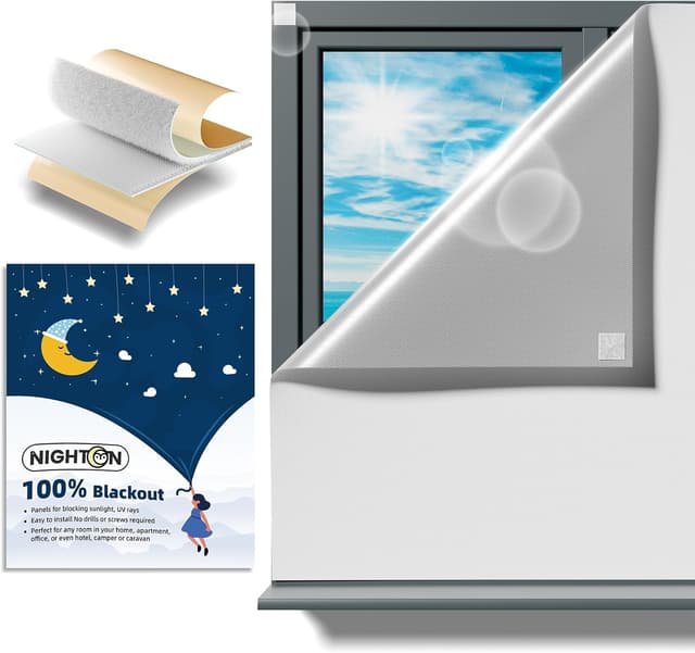 Detalle de NIGHTON Portable Blackout Curtains 40"×59" with Hook-and-Loop Tape Strips (Cuttable, 100% Blackout) – White