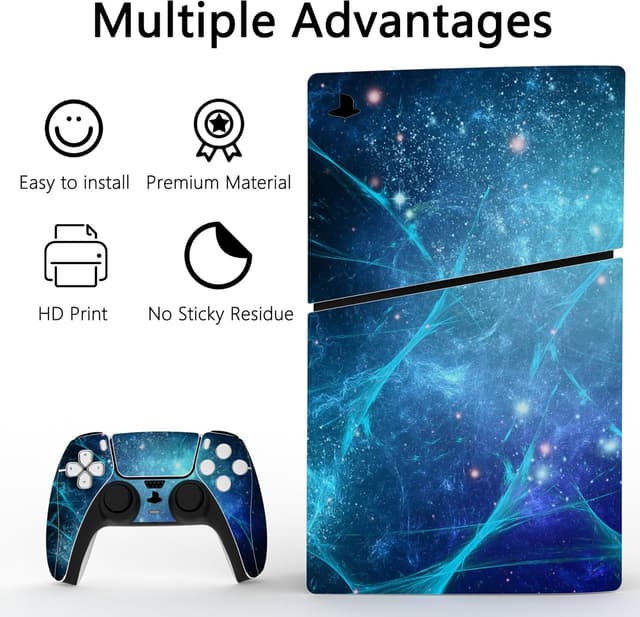 Detalle de playvital Full Set Skin Sticker for ps5 Slim Console Disc Edition (The New Smaller Design), Vinyl Skin Decal Cover for ps5 Controller & Headset & Charging Station & Media Remote - Blue Nebula
playvital Full Set Skin Sticker for ps5 Slim Conso…