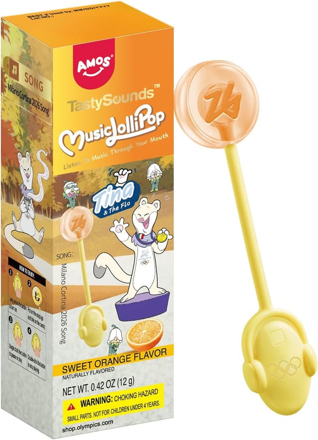 Detalle de AMOS Lecca-lecca musicale Lollipop Orange (senza glutine) – caramella cantabile con conduzione ossea