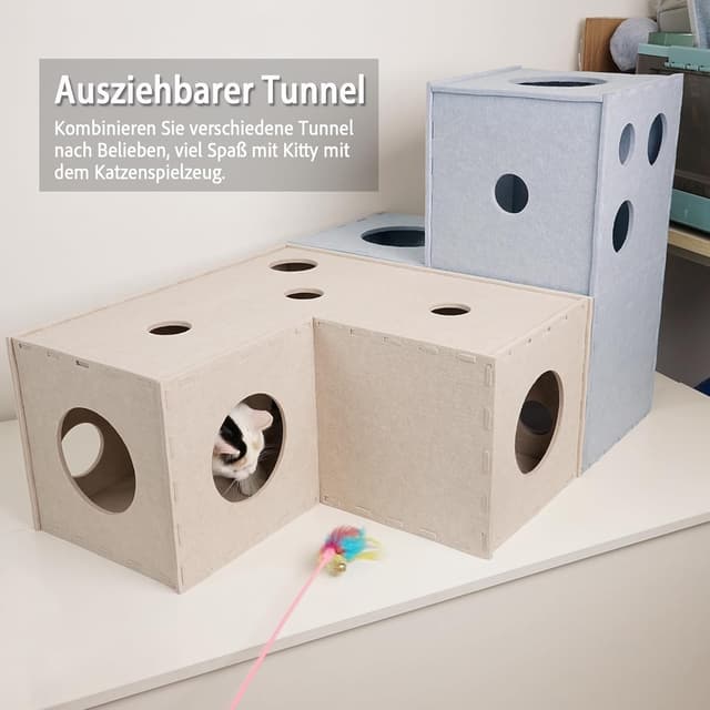 Detalle de PETKARAY Katzentunnel mit Katzenhöhle aus Filz – Original Katzenversteck für Indoor-Katzen