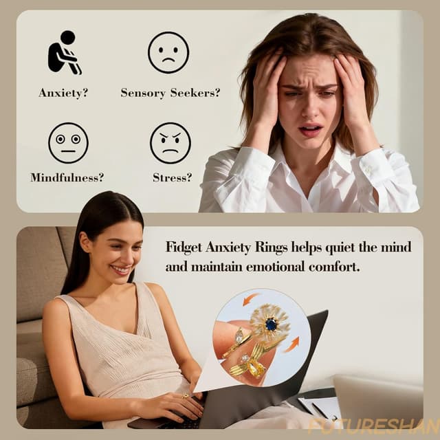 Detalle de 10Pcs Fidget Anxiety Rings (Adjustable Spinner Rings) — Moon, Sun, Butterfly, Galaxy & More CZ Stress Relief