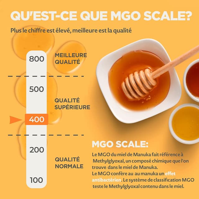 Detalle de NaturalePiù Miel de Manuka 400+ MGO, 500g brut et bio de Nouvelle-Zélande