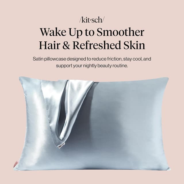 Detalle de Kitsch Satin Pillowcase 19x26 in Haze Blue