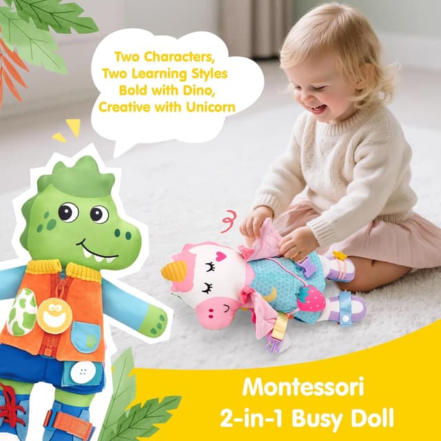 Detalle 2 de hahaland Peluche Montessori Unicorno/Dino 2 anni