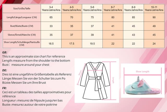 Detalle 2 de Piefry peignoir fille à capuche licorne en flanelle (avec pantoufles) – 4 pièces