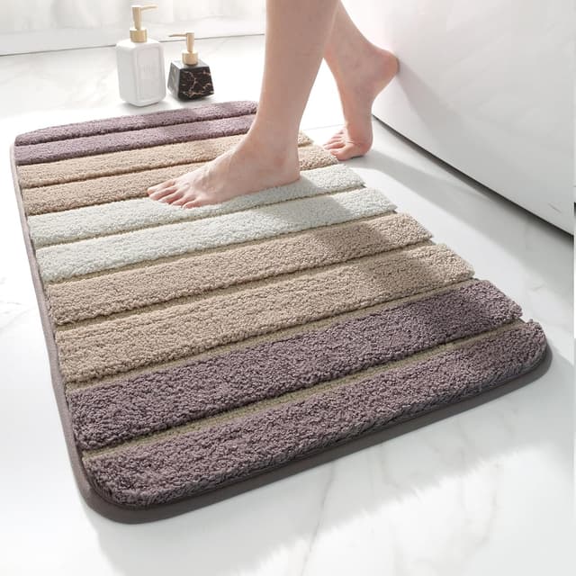 Detalle de DEXI Bath Mat 40 x 60 cm (beige) – extra soft, extra absorbent microfiber with non-slip TPR backing
