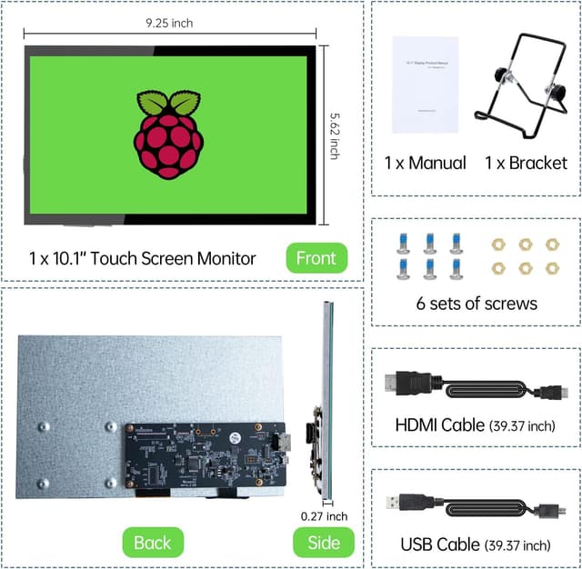 Detalle 2 de HAMTYSAN écran tactile Raspberry Pi 10,1" IPS 1024x600 HDMI (avec support)