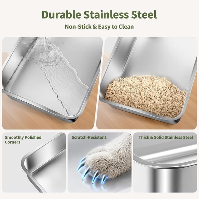 Detalle de Gimars Lettiera per gatti 3 in 1 in acciaio inox, extra large chiusa con coperchio e doppio ingresso