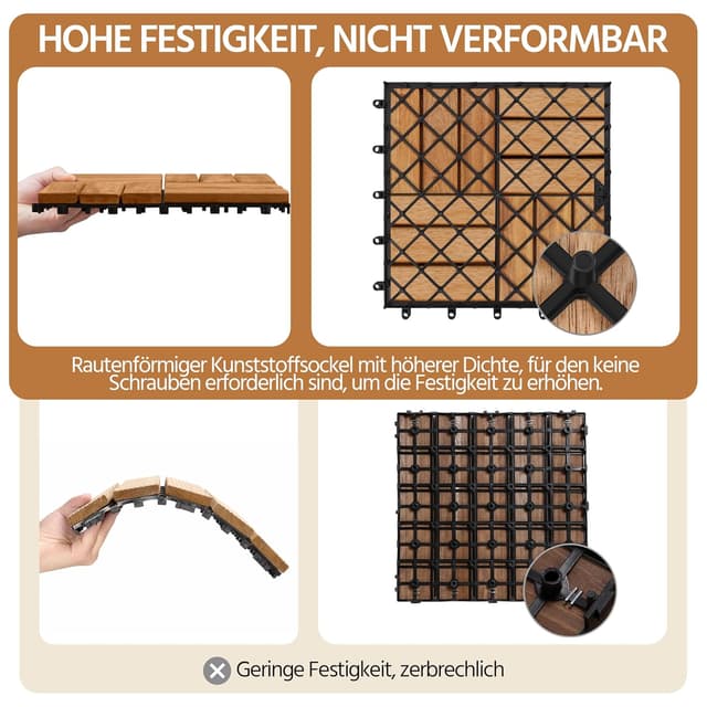 Detalle de Yaheetech Holzfliesen Akazie 30x30 cm im 27er Set (Klick-/Stecksystem, für Terrasse & Balkon)