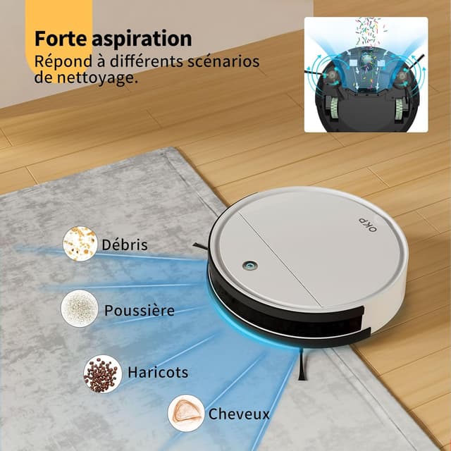 Detalle de OKP K5 : aspirateur robot mince 7,8 cm avec télécommande, lavage et aspiration 2500 Pa