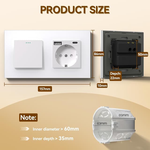 Thumbnail 3 de BSEED Interruptor 1 Gang USB C Blanco