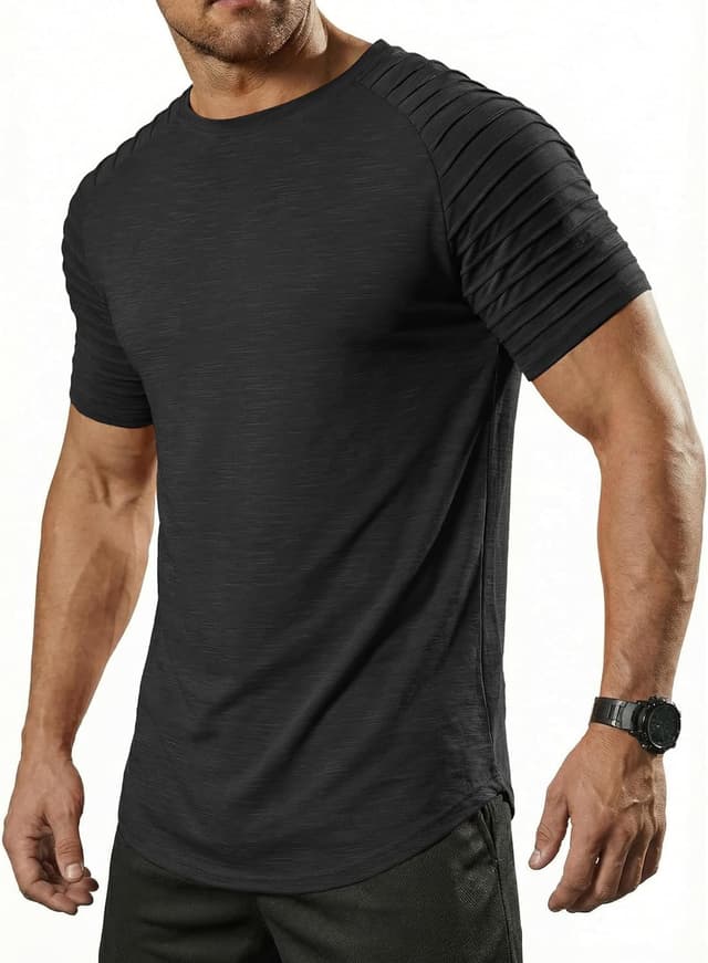 Detalle de COOFANDY T-shirt de sport homme à col rond et manches raglan