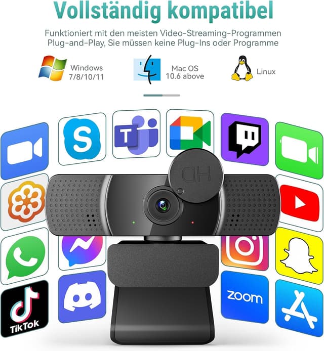 Thumbnail 4 de YIMONA 2K Webcam 85° Weitwinkel