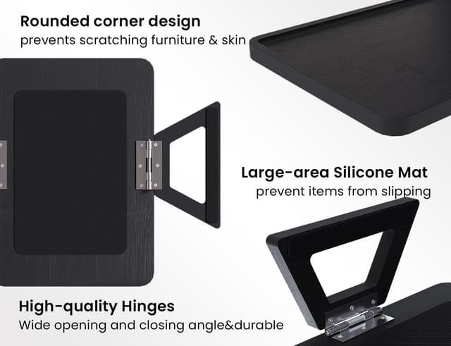 Detalle de Danfoxer 2-Pack Couch Arm Tray (Bamboo, Clip-On) for Drinks, Snacks, Phone & Remote