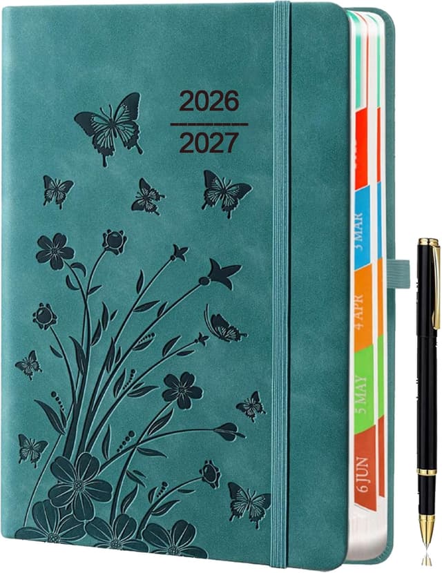 Detalle de HwxBen Academic Diary 2026–2027 A5 Day to Page Teal Hardback Planner with Pen Holder