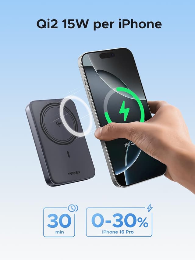 Detalle 2 de UGREEN Nexode Qi2 Power Bank magnetico 10000mAh 15W