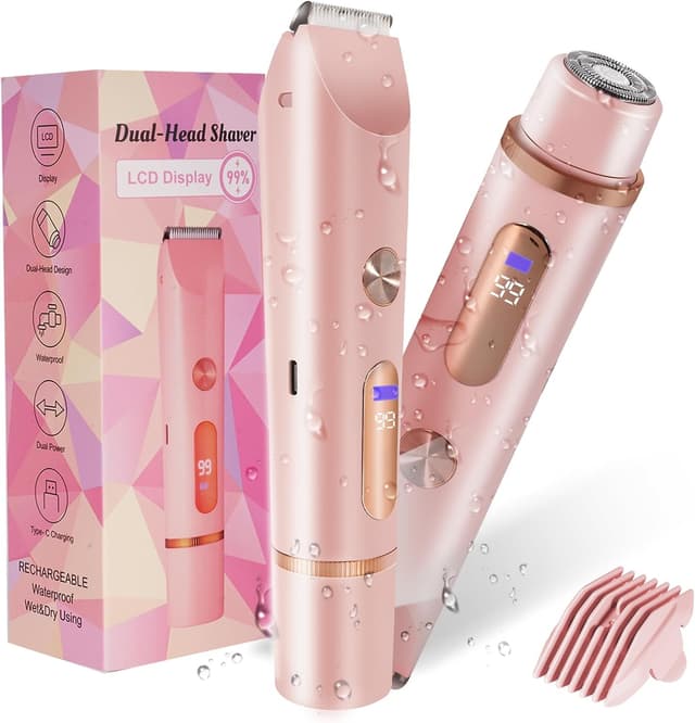 Detalle de Pink 2-in-1 Bikini Trimmer for Women (Waterproof Electric Razor + Hair Trimmer)
