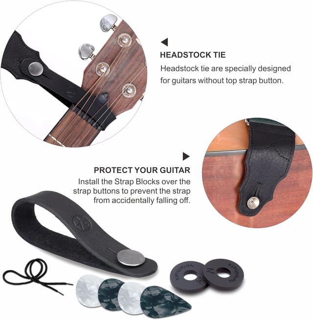 Detalle de YIKOKO Gitarrengurt aus Rindsleder-Kopfschicht, verstellbar 38–64" (für Akustik-/Bass- und E-Gitarre)