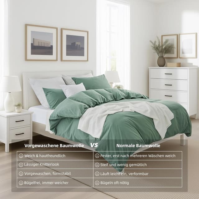 Thumbnail 6 de Duvetnova Bettwäsche 220x240 cm aus vorgewaschener Baumwolle (grün) mit Reißverschluss