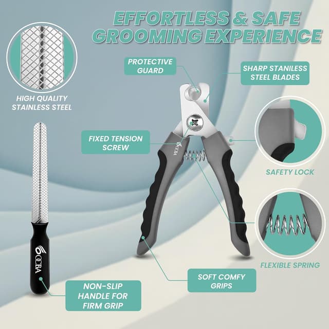 Detalle 2 de OCBA Dog Nail Clippers with Safety Lock, Adjustable Guard & Nail File (Large) – Grey/Black