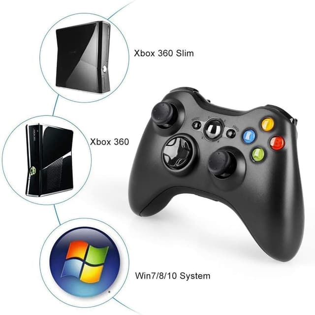 Detalle de YCCSKY Wireless Controller für Xbox 360 (2,4 GHz) mit USB-Receiver-Adapter – Dual-Vibration Gamepad für Xbox 360 & PC (Schwarz)