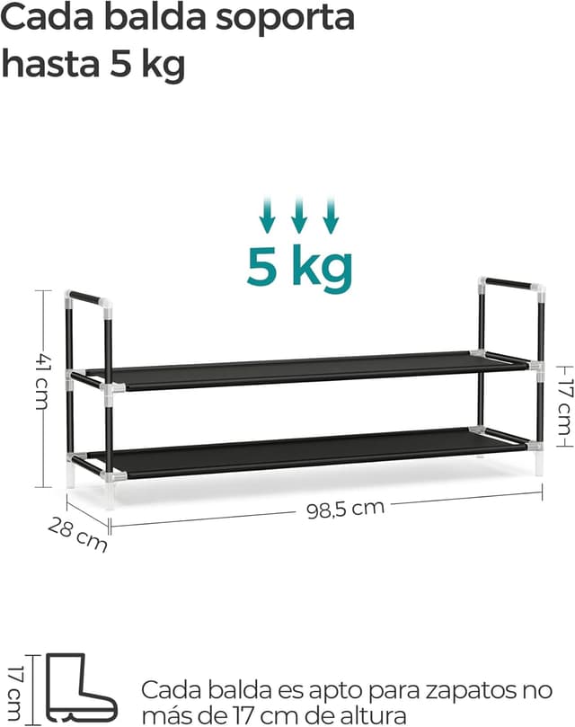 Detalle 1 de SONGMICS LSH052B01 Zapatero de 2 Niveles, Ahorra Espacio