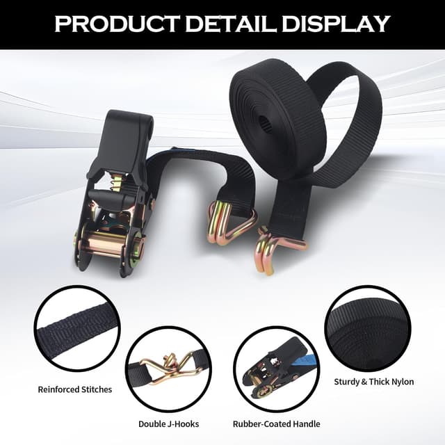 Detalle de Spanngurte mit Ratsche-Set (4 Stück) – 6 m x 25 mm, schwarz, zum Sichern von Ladungen auf Auto, Anhänger und Fahrradträgern