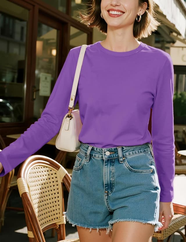 Thumbnail 6 de TACVASEN Women’s Long Sleeve Cotton T-Shirt with Crew Neck, Quick Dry Breathable Fit