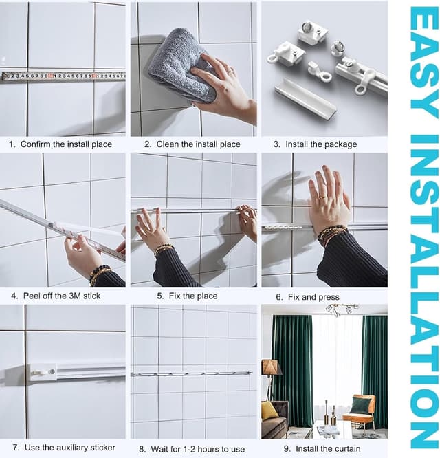 Detalle de YLNANMI rail de rideau adhésif sans perçage 8x40 cm (320 cm) pour mur et plafond