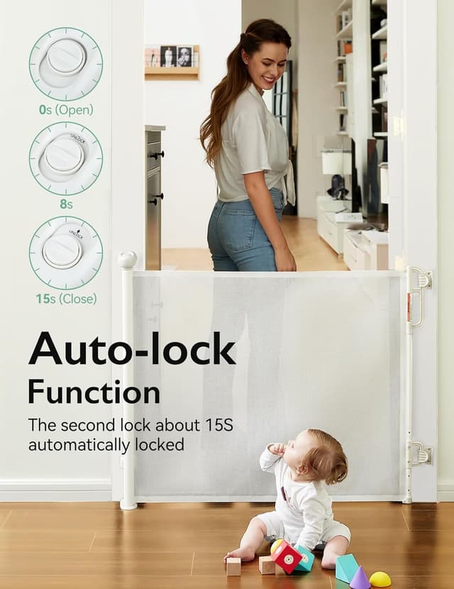Detalle 2 de Momcozy Auto-lock Retractable Stair Gate (83cm tall, up to 140cm wide)