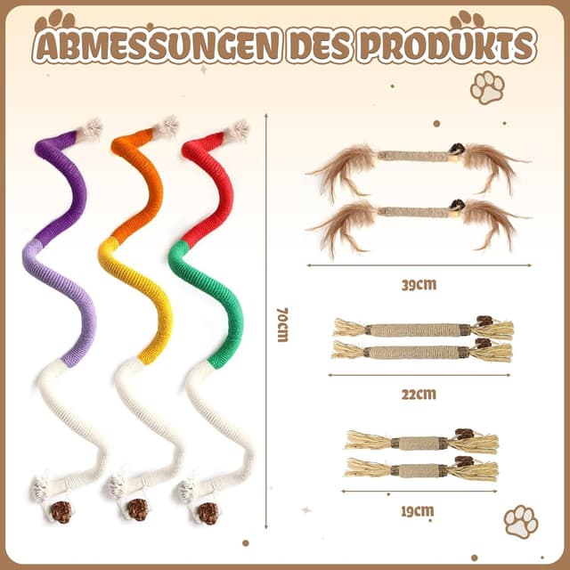 Detalle 2 de ZYNERY Katzenminze Spielzeug-Set (9-teilig) mit Beißseilen und Katzenminze-Sticks für Zahnpflege und Beschäftigung