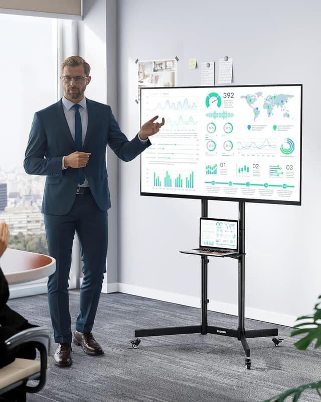 Thumbnail 6 de ECOTINY Rolling TV Stand for 32–85" with 70 kg load capacity, tilt and locking wheels (Black)