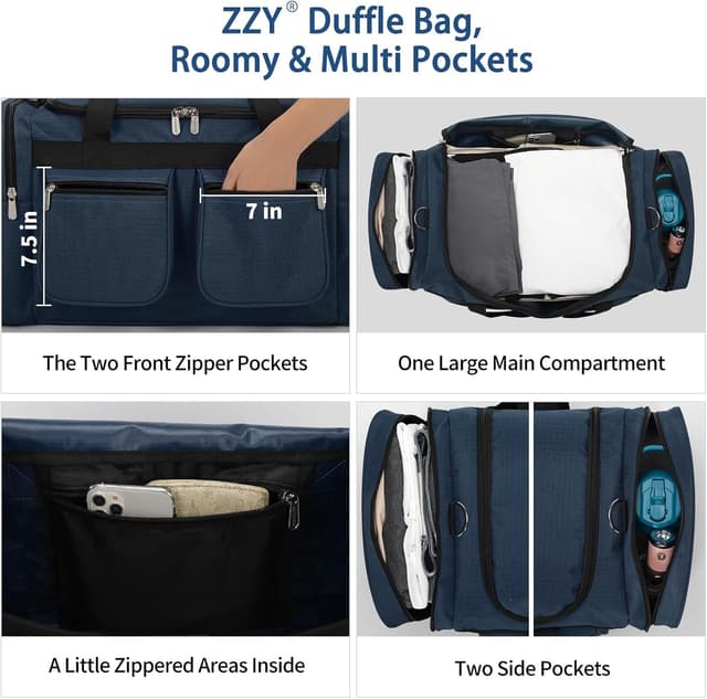 Detalle de ZZY Men’s 55L Gym Bag Sports Duffle with Lockable Zipper (24 inch) – Navy Blue