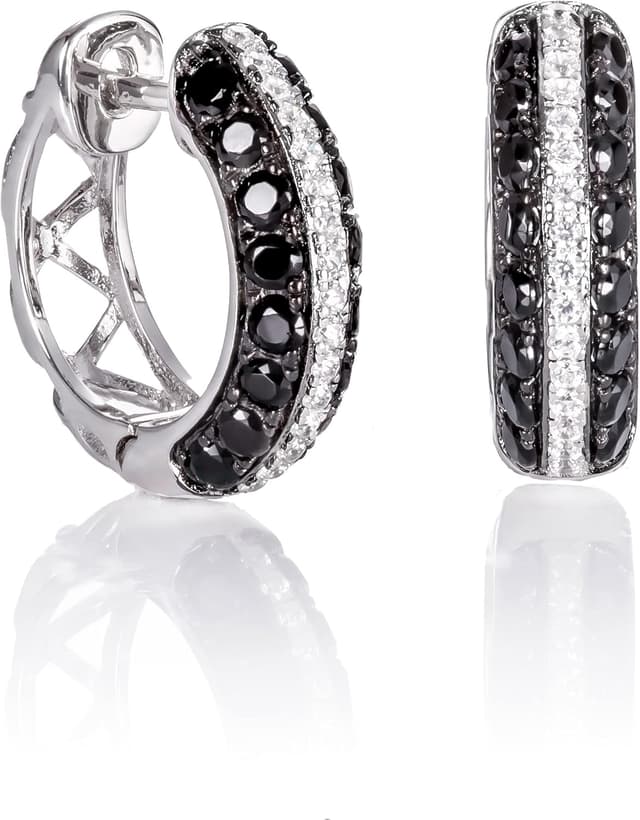 Detalle de namana Boucles d’oreilles créoles en argent 925 pavées de zircons pour femme