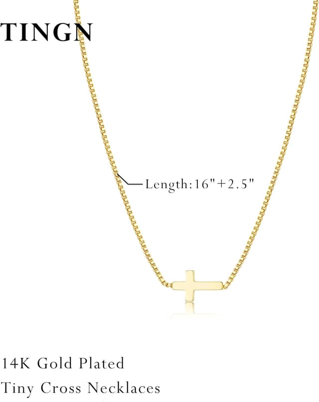 Detalle de TINGN Kreuzkette Damen goldfarben, 14K vergoldet mit Kreuz-Anhänger – Choker-Halskette