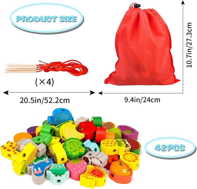 Thumbnail 6 de Sheirying Montessori Fädelspiel aus Holz mit 42 Perlen (ab 3 Jahren) – Motorikspielzeug zum Lernen