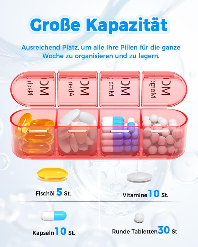 Detalle de Betife Tablettenbox 7 Tage mit 4 Fächern